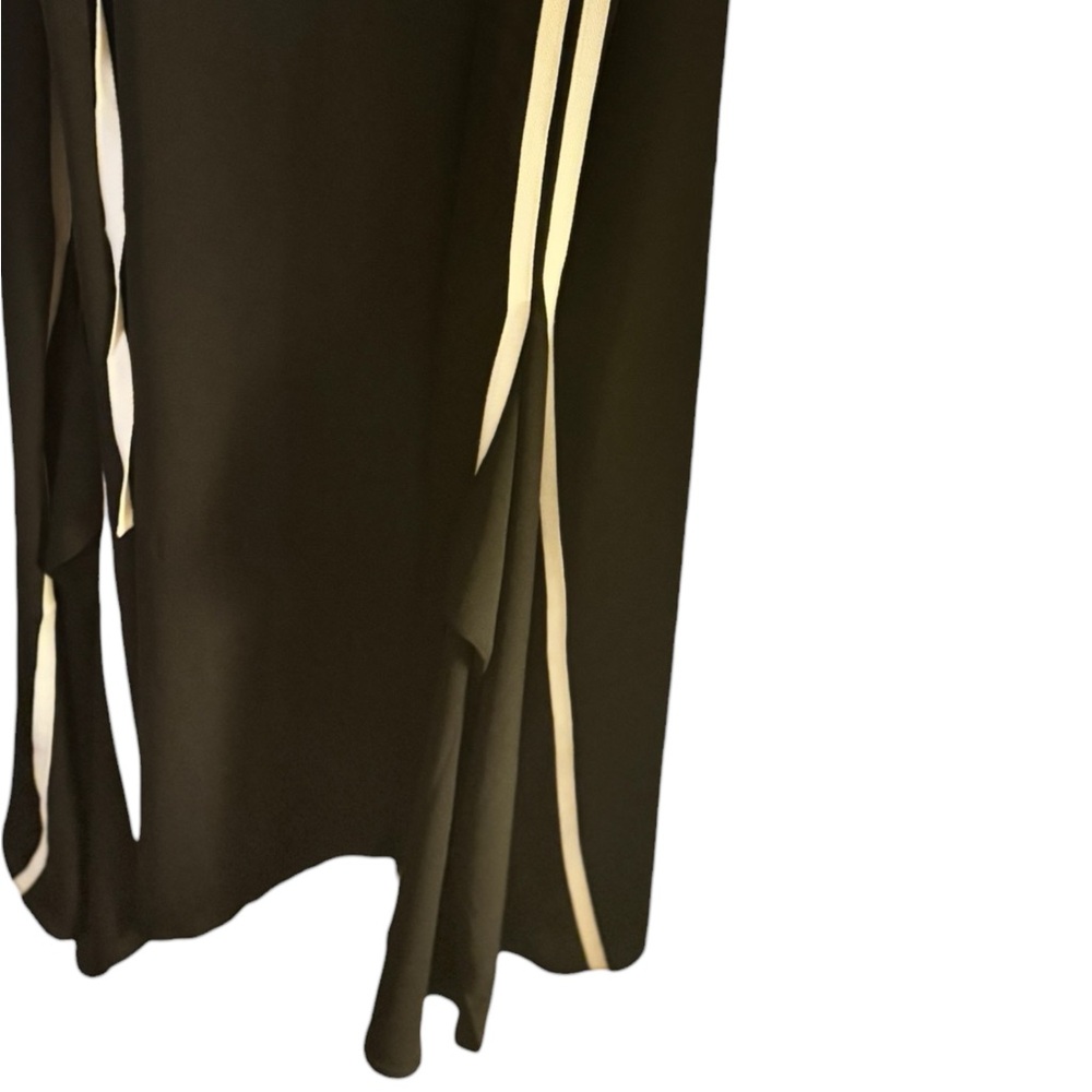 ELISE BLOOM Black & White Double Stripe Asymmetric Pleated Sides Maxi Dress Sz M - Picture 5 of 6